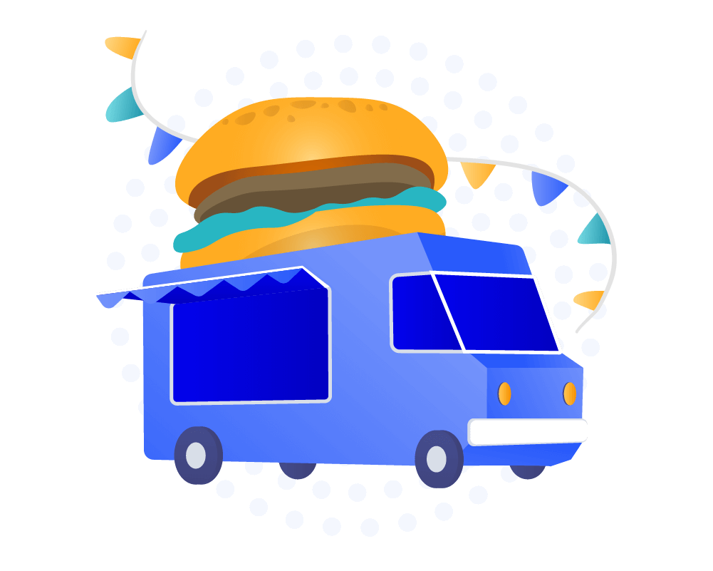 Graphic of a food truck with a massive burger on top.